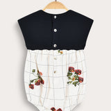 אוברול משבצות בשילוב סריג - נייבי