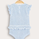 אוברול סריג עם רקמה - תכלת