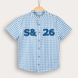 חולצת משבצות מכופתרת - כחול