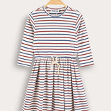שמלת פסים עם קשירה - אדום